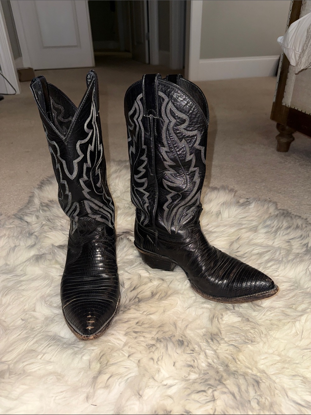 Vintage Justin Genuine Teju exotic lizard skin Black Men's Western Cowboy Boots